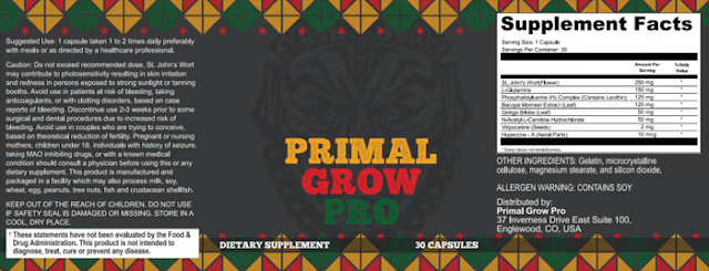 Primal Grow Supplement Facts